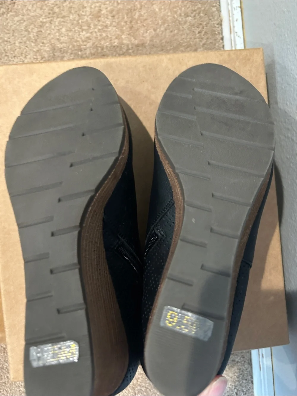 Dr. Scholl's Black Wedge Booties with Wood-Effect Heel
